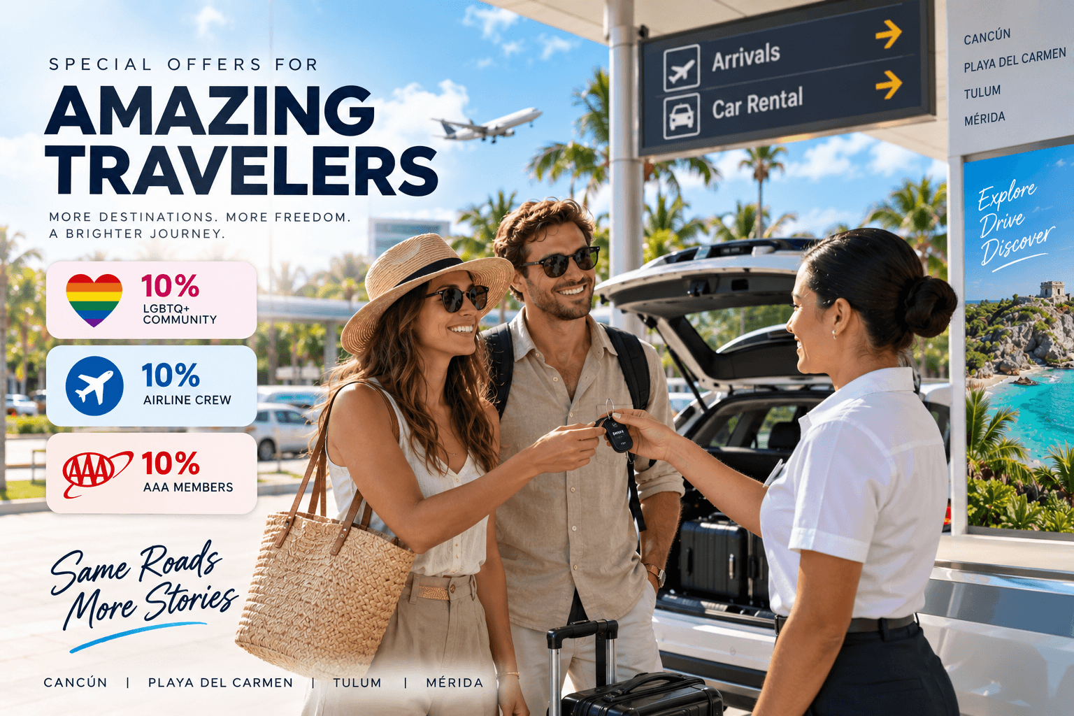 Save 10% on Your Mexico Car Rental: Special Offers for LGBTQ+, Airline Crew & AAA Members